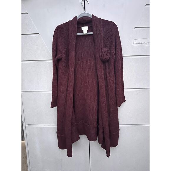 Soft Surroundings Knit Long Cardigan Burgundy w/ Flower Brooch Alpaca Wool XL - Picture 2 of 8